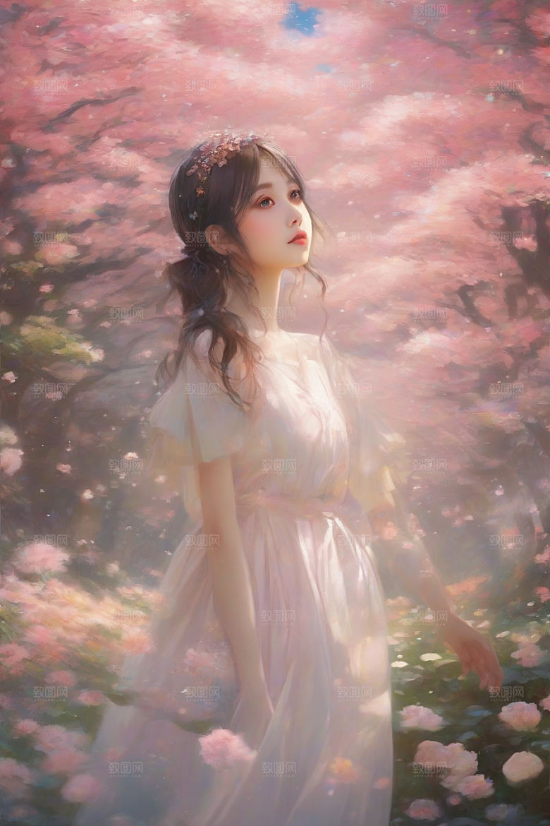 梦幻般的美丽美丽女子与绚丽背景的完美融合