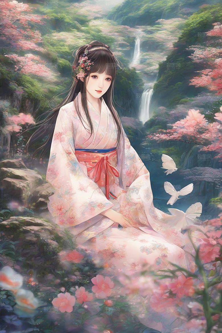 梦幻般的美丽美丽女子与绚丽背景的完美融合