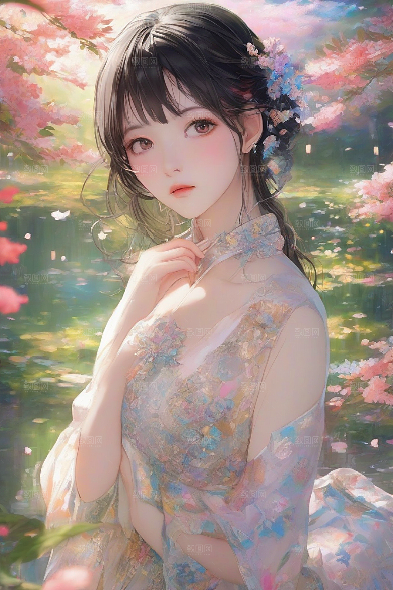 梦幻般的美丽美丽女子与绚丽背景的完美融合