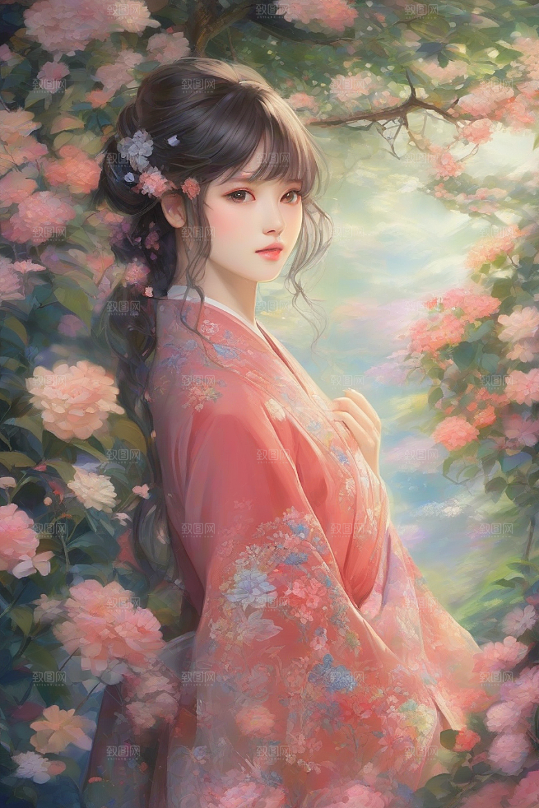 梦幻般的美丽美丽女子与绚丽背景的完美融合