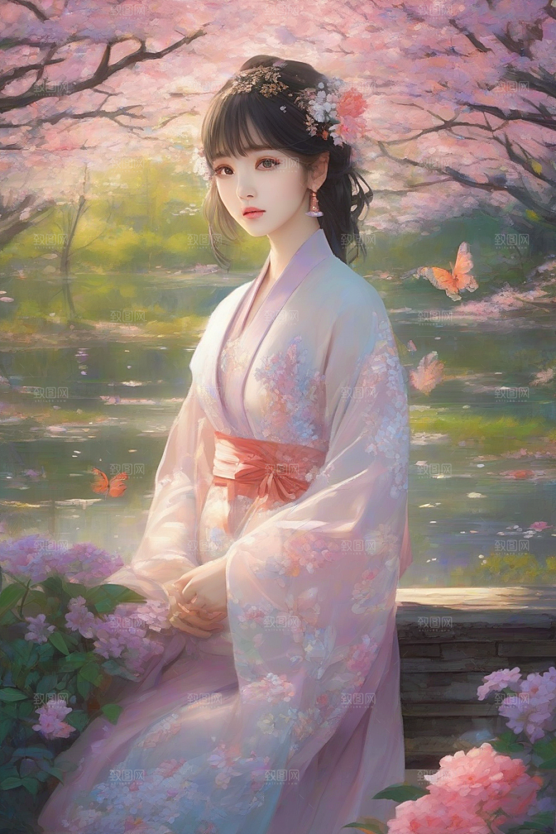 魅力无限绚丽背景中的绝美少女