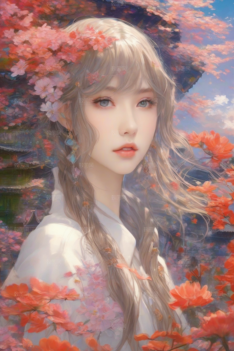 魅力无限绚丽背景中的绝美少女