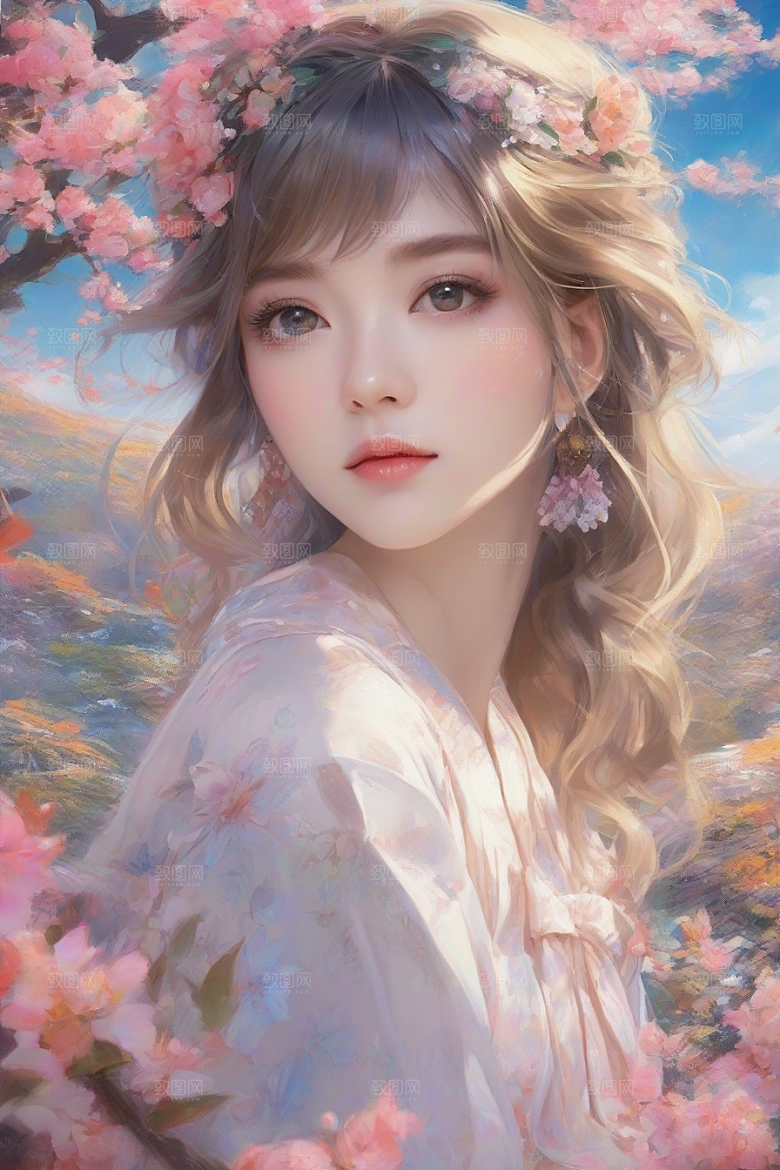魅力无限绚丽背景中的绝美少女