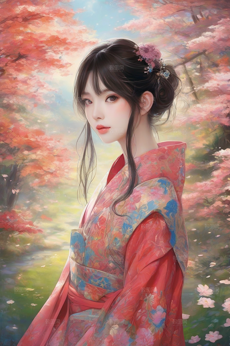 魅力无限绚丽背景中的绝美少女