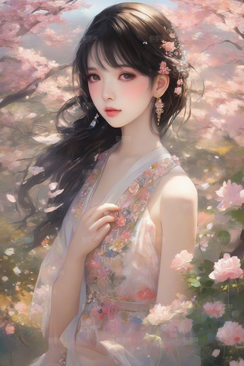 魅力无限绚丽背景中的绝美少女