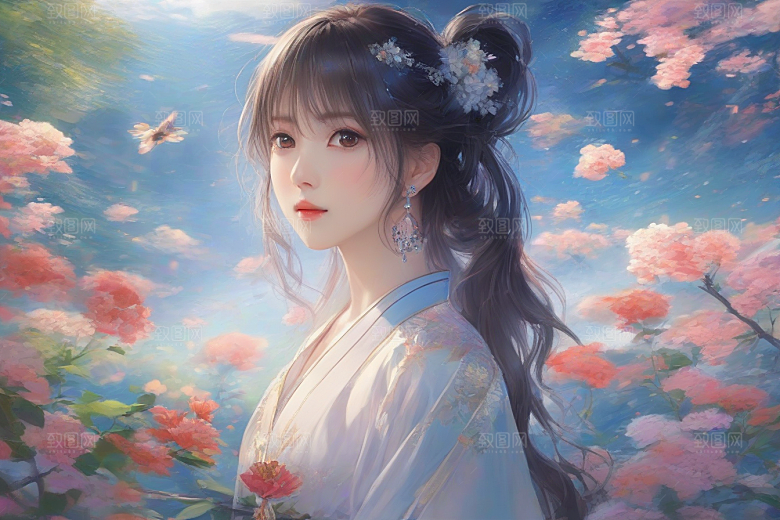 魅力无限绚丽背景中的绝美少女