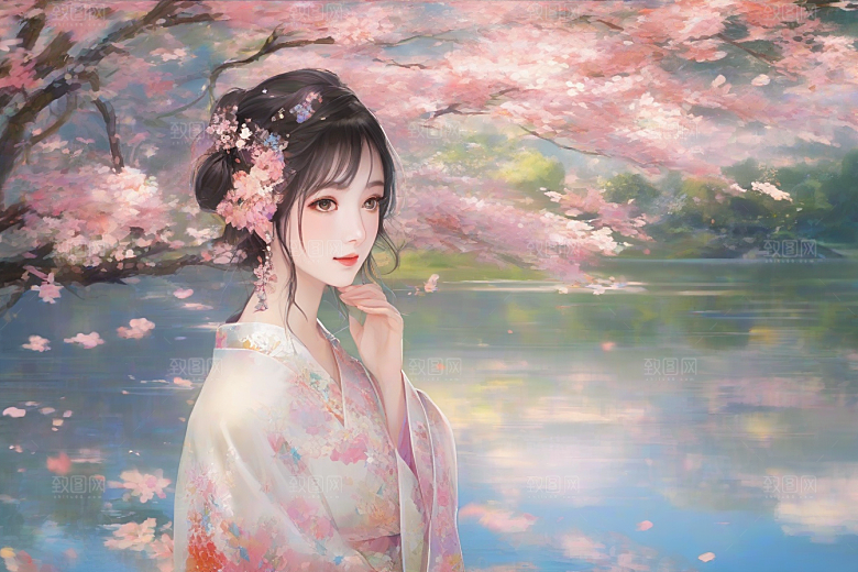 魅力无限绚丽背景中的绝美少女
