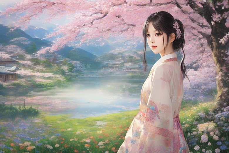 魅力无限绚丽背景中的绝美少女