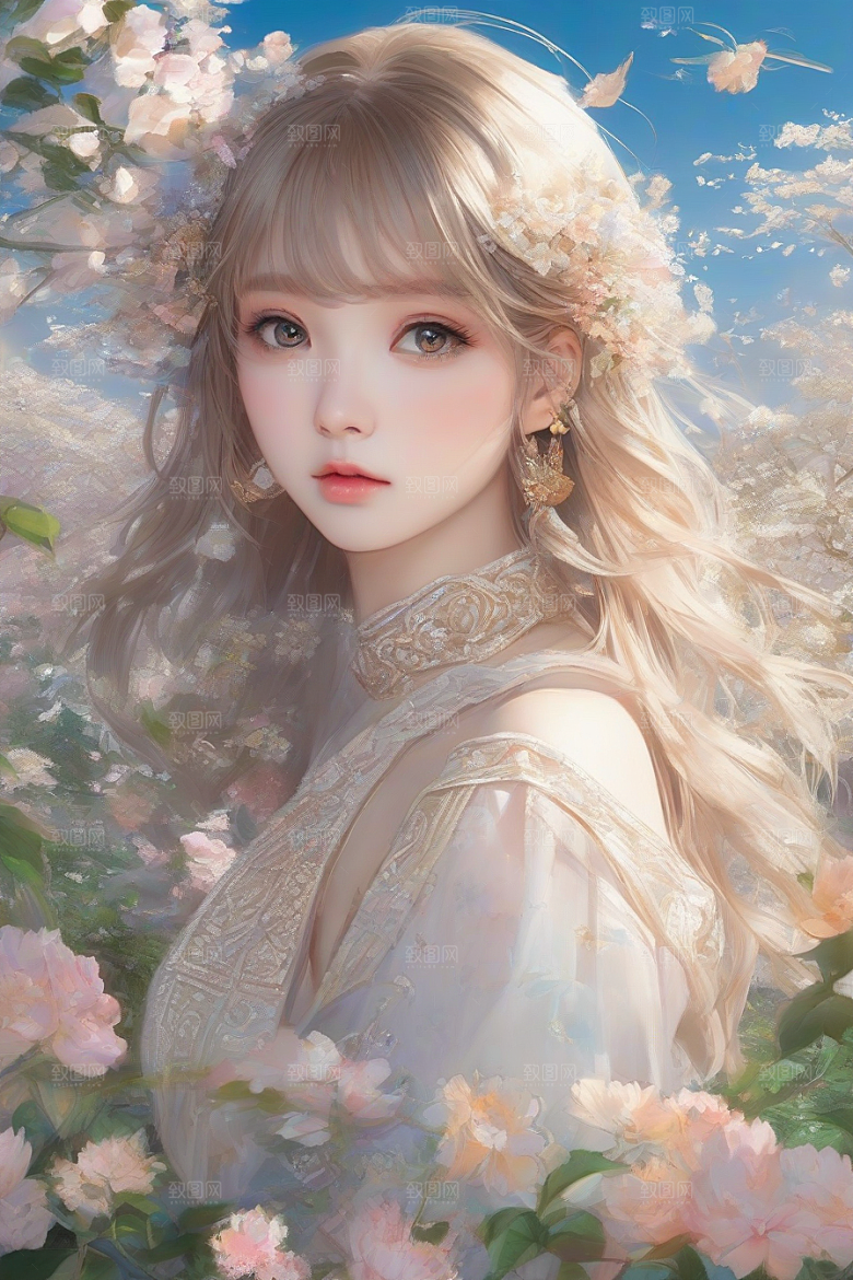绚丽背景下的美丽女子光芒四射