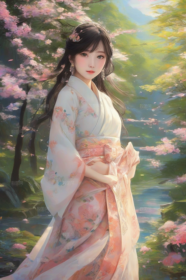 绚丽背景下的美丽女子光芒四射