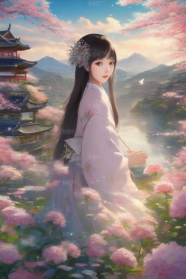 绚丽背景下的美丽女子光芒四射