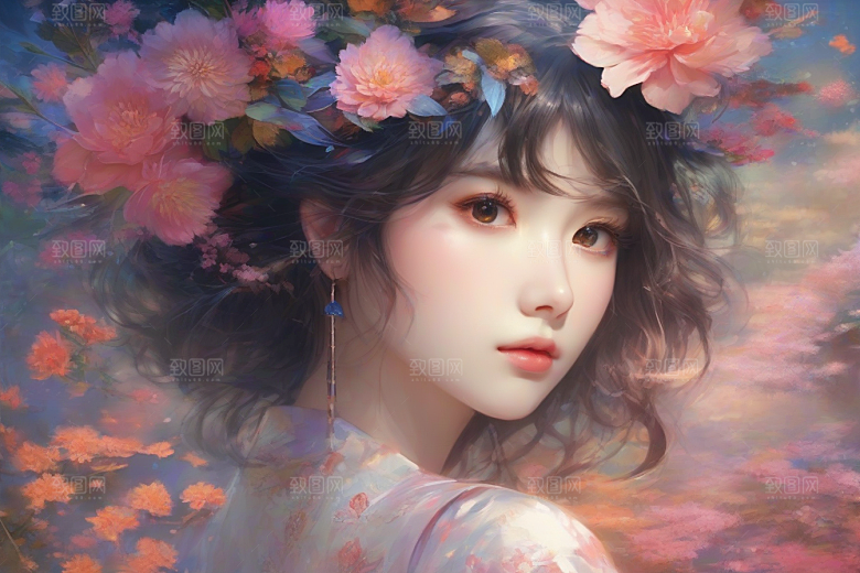 绚丽背景下的美丽女子光芒四射