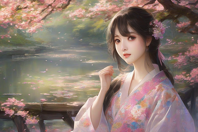 绚丽背景下的美丽女子光芒四射