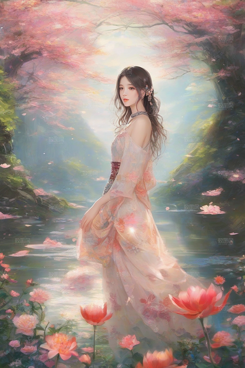 风情女子独占绚丽背景的美妙瞬间