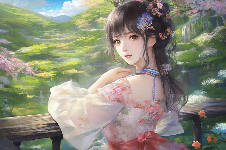 风情女子独占绚丽背景的美妙瞬间
