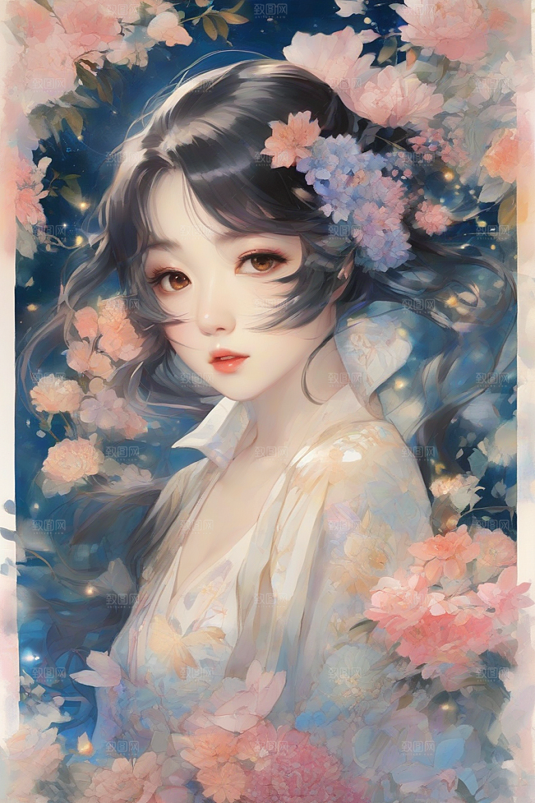 美丽少女与绚丽背景的完美交融