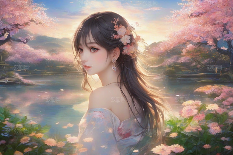 风情女子独占绚丽背景的美妙瞬间