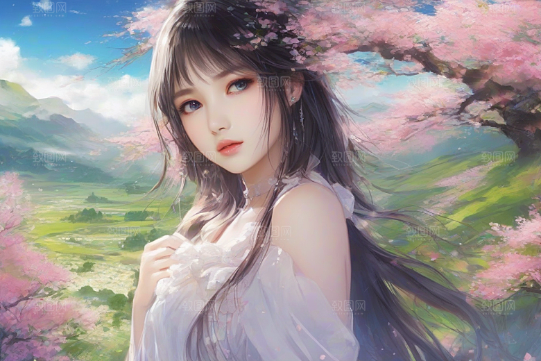 风情女子独占绚丽背景的美妙瞬间