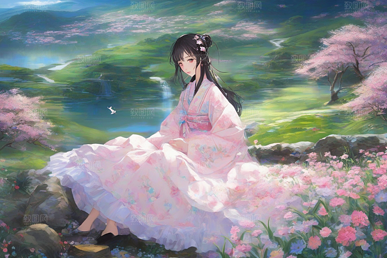 风情女子独占绚丽背景的美妙瞬间