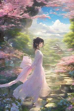 风情女子独占绚丽背景的美妙瞬间