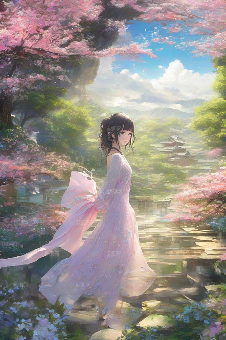 风情女子独占绚丽背景的美妙瞬间