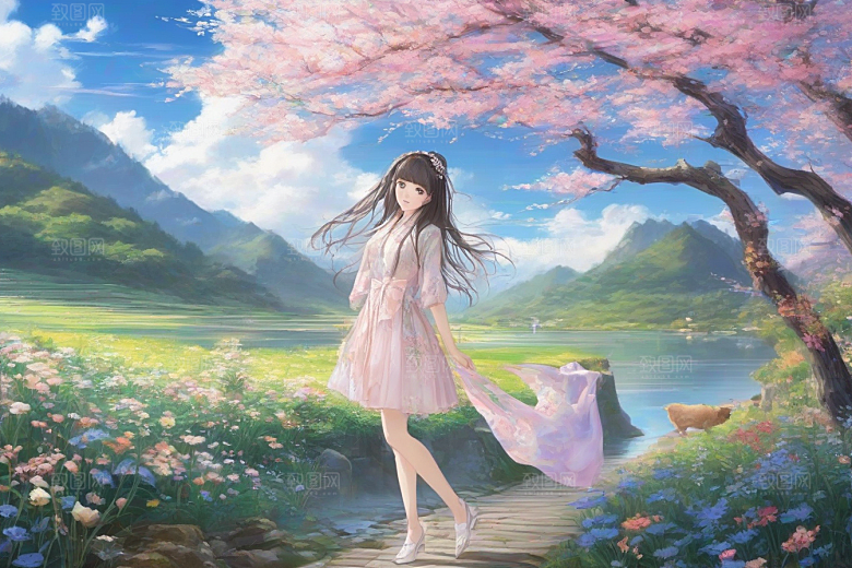 风情女子独占绚丽背景的美妙瞬间