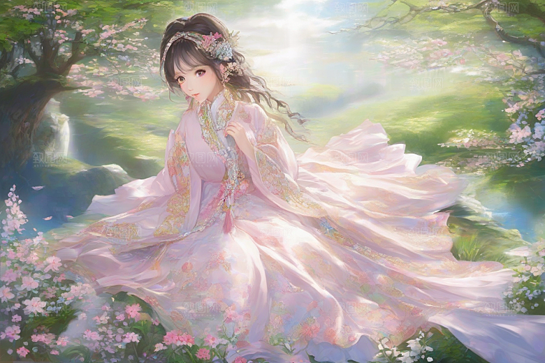 美丽少女与绚丽背景的完美交融