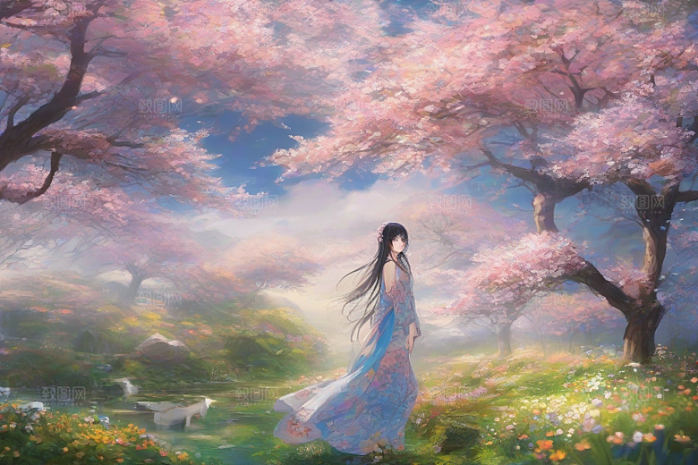 美丽少女与绚丽背景的完美交融