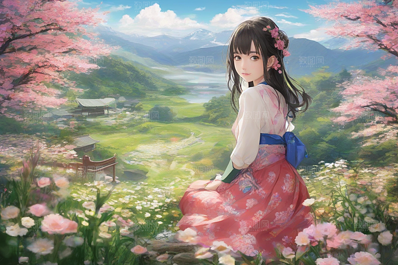 美丽少女与绚丽背景的完美交融