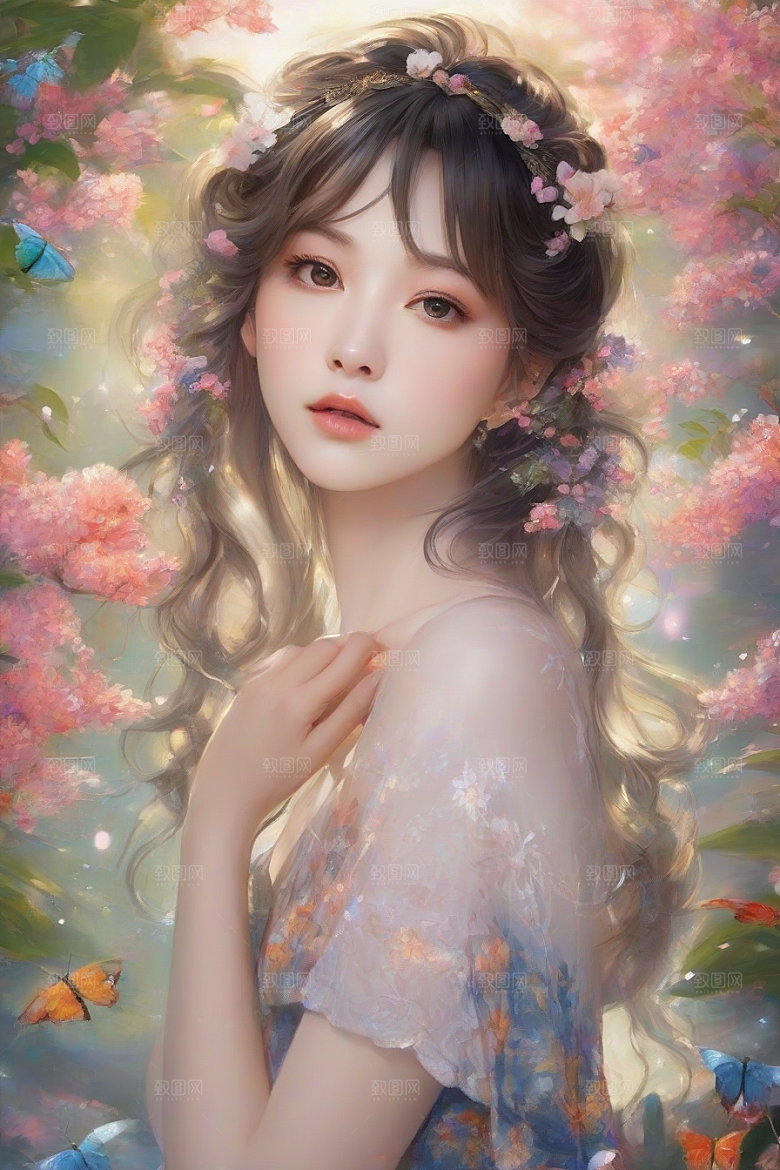 绚丽背景中的绝美女子尽显风采