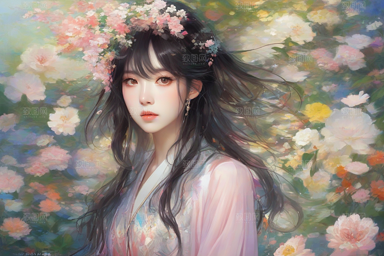 绚丽背景中的绝美女子尽显风采