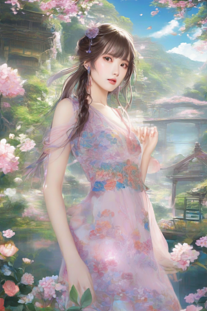 魅力女子独步绚丽背景的绝妙时刻