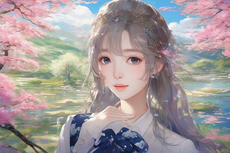 绚丽背景中的绝美女子尽显风采