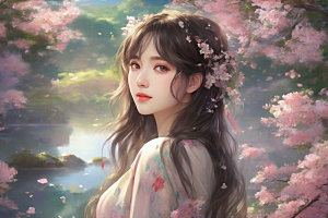 魅力女子独步绚丽背景的绝妙时刻