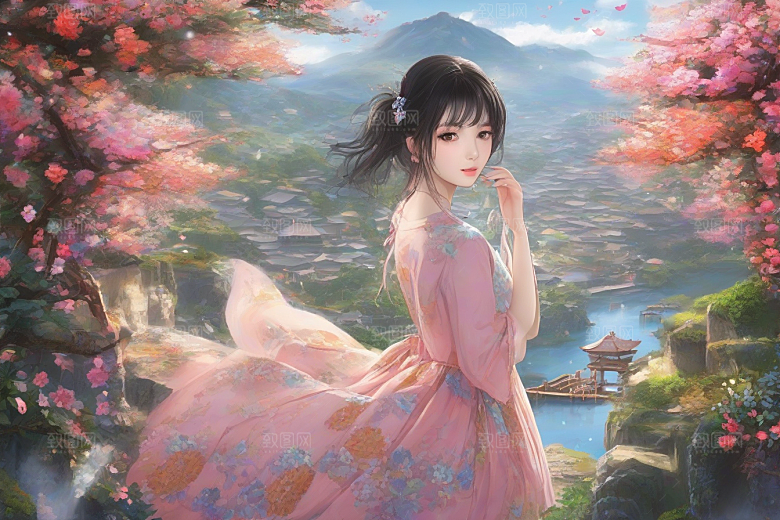 绚丽背景中的绝美女子尽显风采