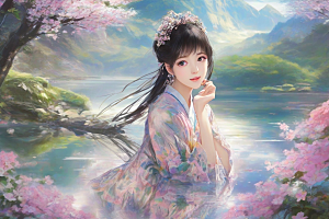 魅力女子独步绚丽背景的绝妙时刻