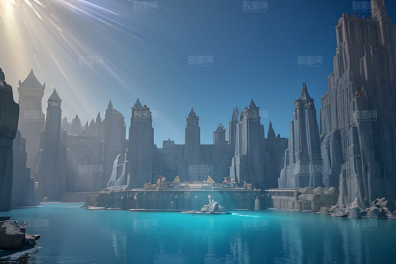 壮丽景象海洋中的亚特兰蒂斯水晶宫殿