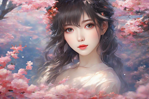 绚丽背景中的迷人女子展现绝佳姿态