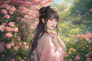 绚丽背景中的迷人女子展现绝佳姿态