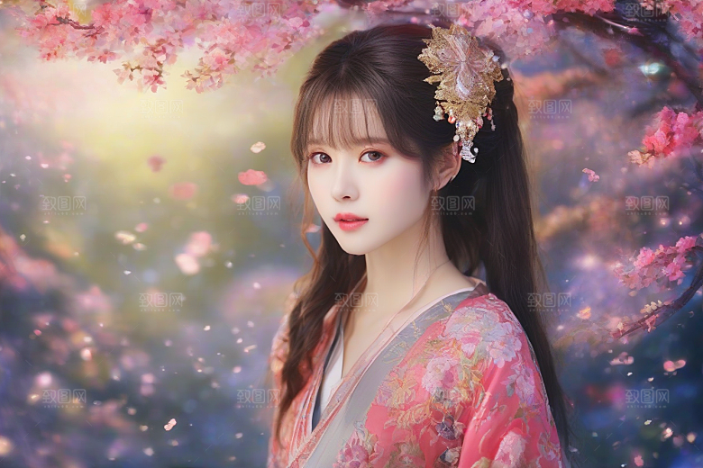 绚丽背景中的迷人女子展现绝佳姿态