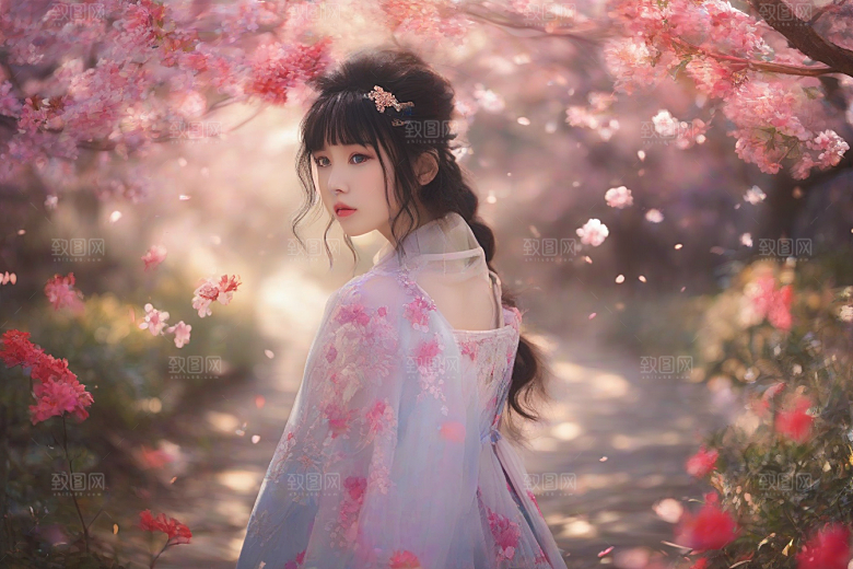 绚丽背景中的迷人女子展现绝佳姿态