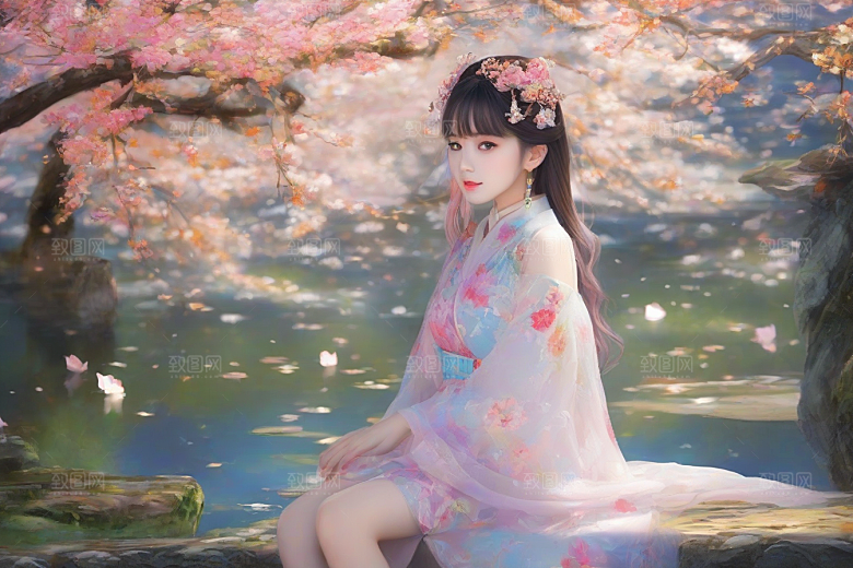 绚丽背景中的迷人女子展现绝佳姿态
