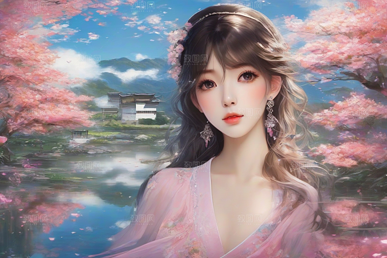绚丽背景中的迷人女子展现绝佳姿态