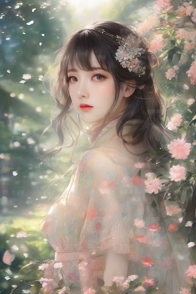 绚丽背景中的迷人女子展现绝佳姿态