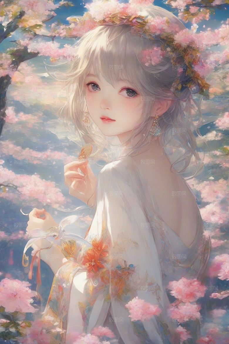 美丽少女独享绚丽背景的魅力瞬间