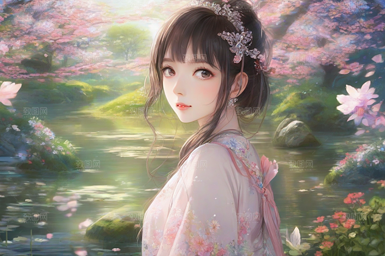 绚丽背景中的迷人女子展现绝佳姿态