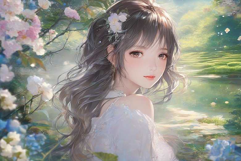 美丽少女独享绚丽背景的魅力瞬间