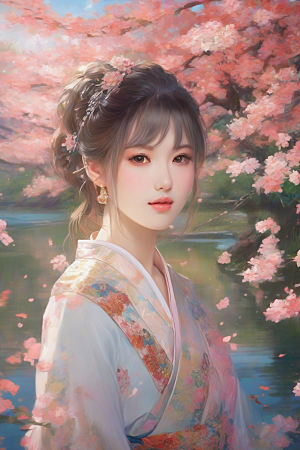 美丽少女独享绚丽背景的魅力瞬间