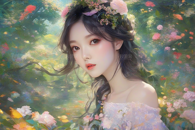 绚丽背景中的迷人女子展现绝佳姿态