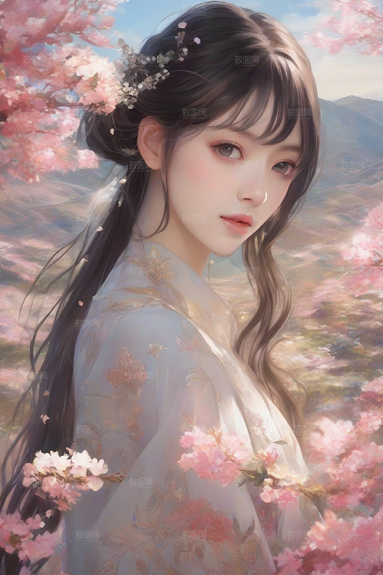 美丽少女独享绚丽背景的魅力瞬间